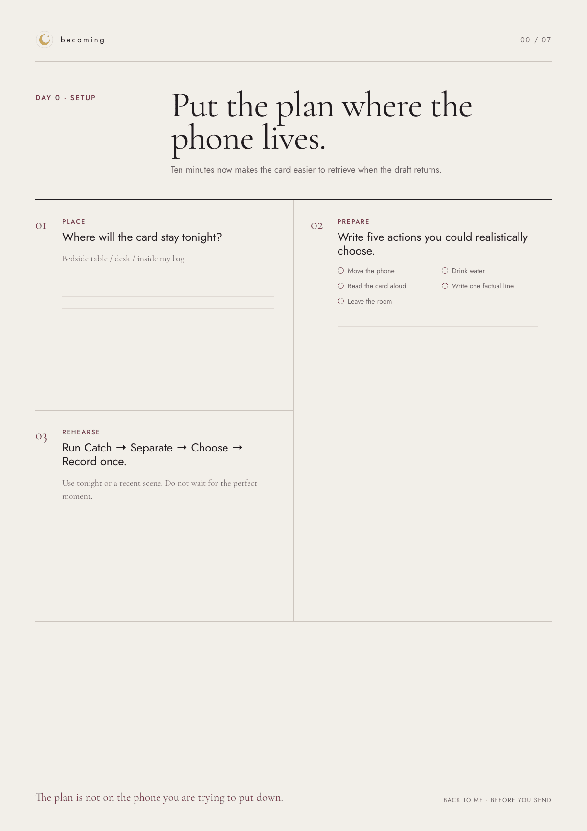 Day 0: Put the plan where the phone lives